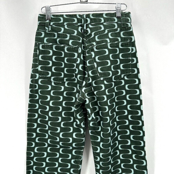 Reformation Mod High Rise Straight Jeans Size 24 Green Geometric Retro Preppy - Picture 6 of 12